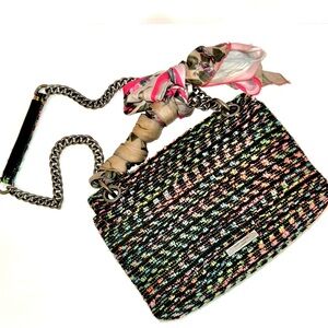 Kurt Geiger London Black Multi-Color Chenille “Kensington” Handbag